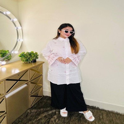 Black Embrodiry tops with white   formal pant