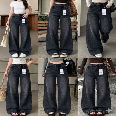 Ladies premium  Black Acid wash   baggy jeans
