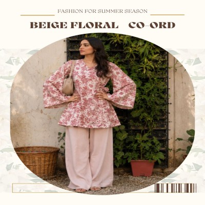 beige floral Co-Ord Set for Women
