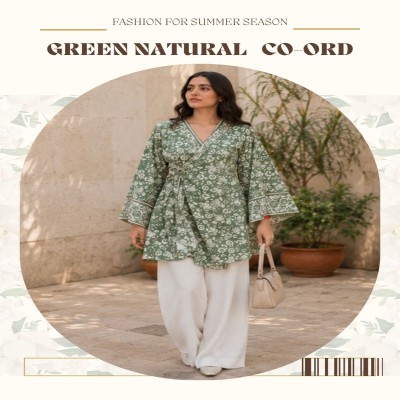 green natural Floral Co-Ord Set for Women