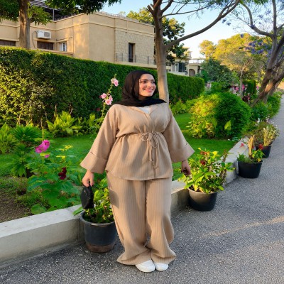 beige vintage stripe co-ord set