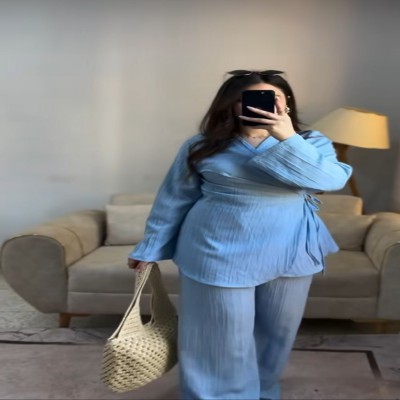baby blue popcorn co-ord set